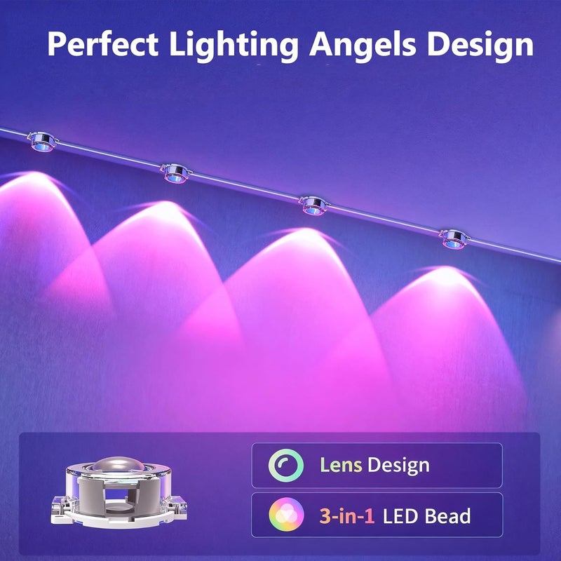 DIERLIGHT 50FT RGB Permanent Outdoor Lights, LED String Lights with APP & Remote Control, IP67 Waterproof Multicolor Eaves Lights for Christmas Halloween Party, Garden, House Decor Rope Lights - Image 2
